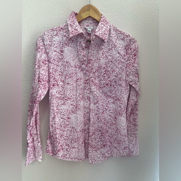 Calvin Klein Patterned Button Down Long Sleeve Collared Shirts - Pink and Black - Picture 9 of 13